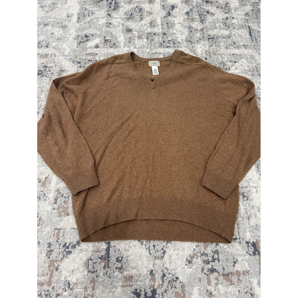 LL Bean Mens Brown 100% Lambswool V-Neck Sweater Large Regular O QY78 Latvia